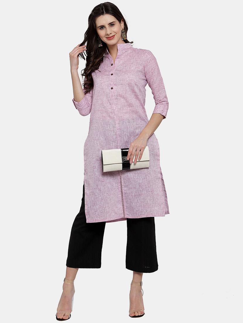 women solid roll up sleeve straight kurta - 22035146 - Zoom Image - 0