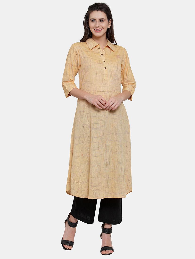 women self design roll up sleeve a-line kurta - 22035147 - Zoom Image - 0