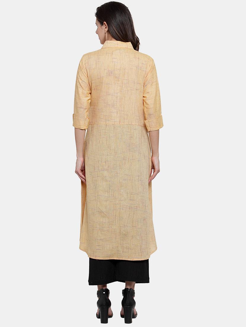 women self design roll up sleeve a-line kurta - 22035147 - Standard Image - 3