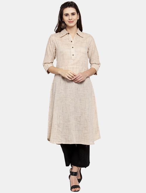 women self design roll up sleeve a-line kurta - 22035148 -  Standard Image - 0