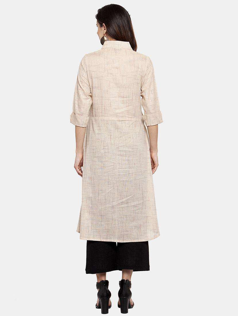 women self design roll up sleeve a-line kurta - 22035148 -  Standard Image - 3