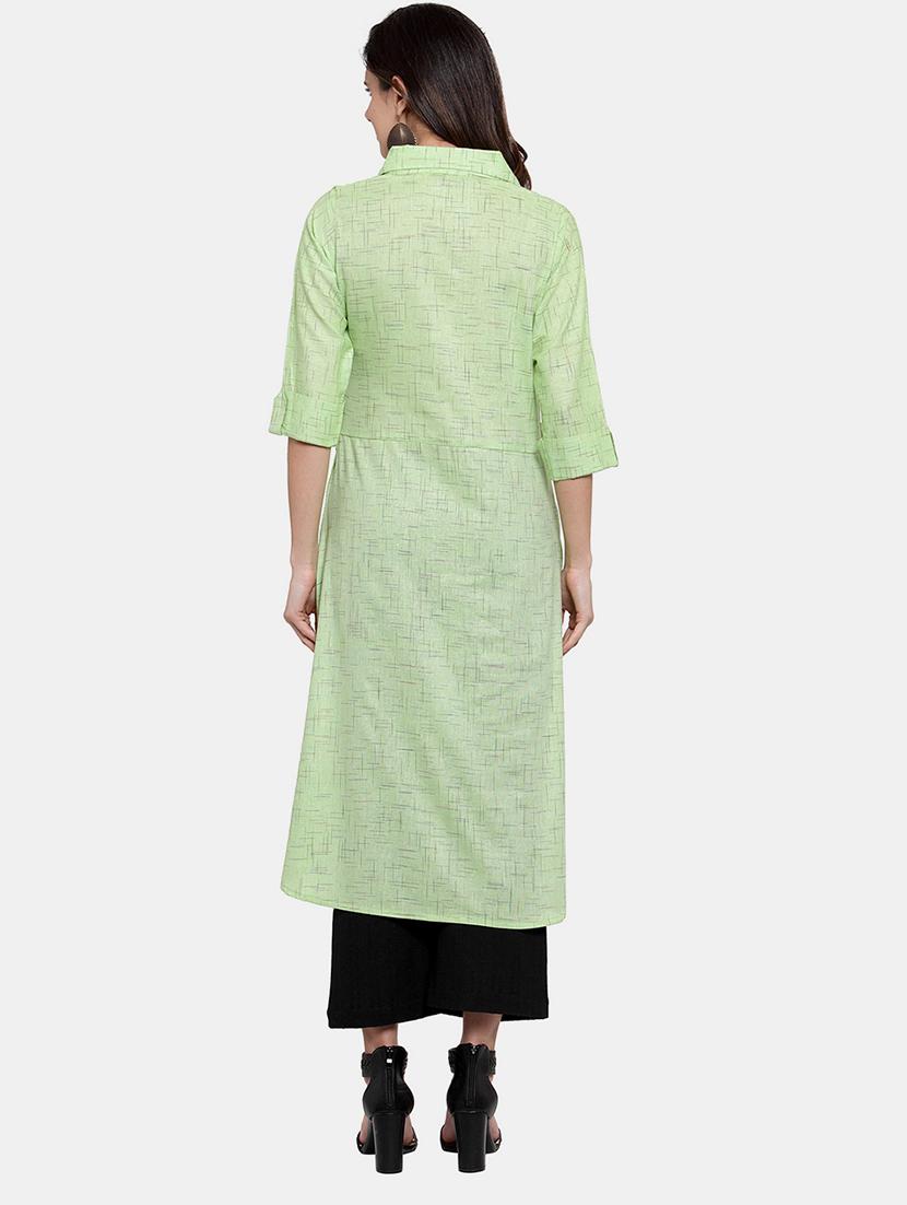women self design roll up sleeve a-line kurta - 22035149 - Standard Image - 3
