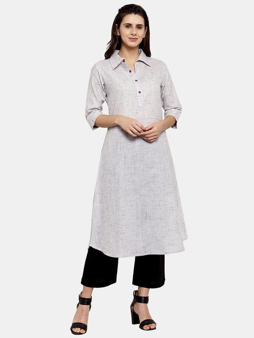 women self design roll up sleeve a-line kurta - 22035150 - Standard Image - 0