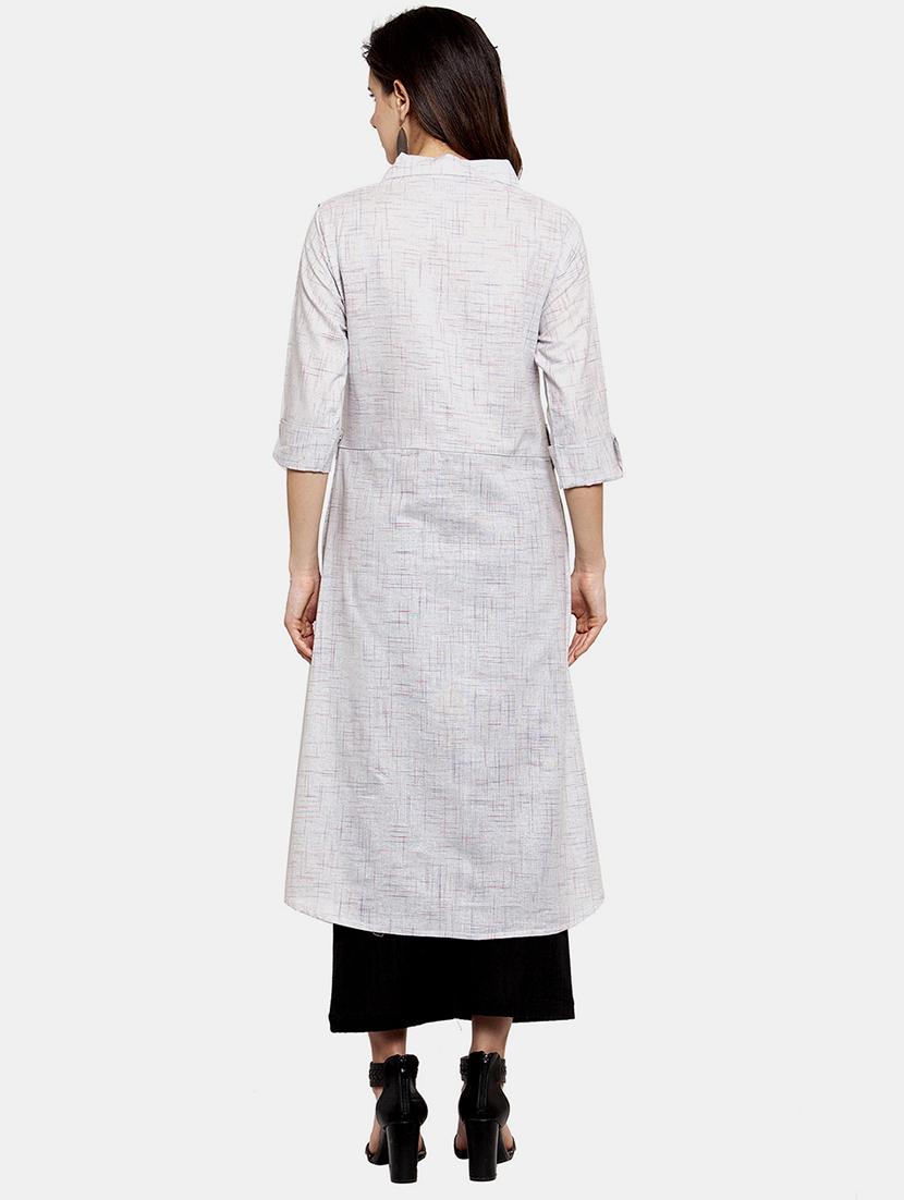 women self design roll up sleeve a-line kurta - 22035150 - Standard Image - 3