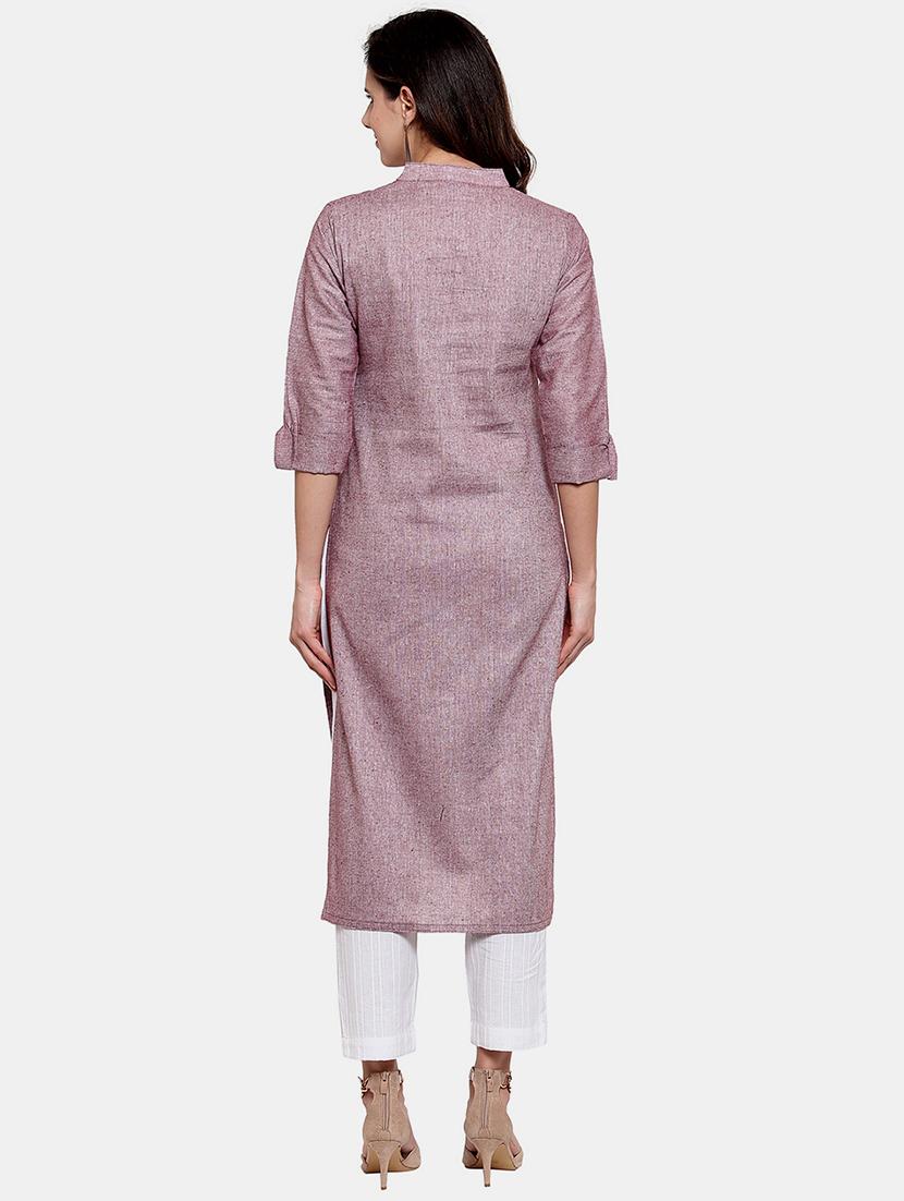 women solid roll up sleeve straight kurta - 22035151 - Standard Image - 3