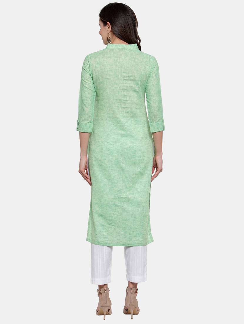women solid roll up sleeve straight kurta - 22035152 - Standard Image - 3