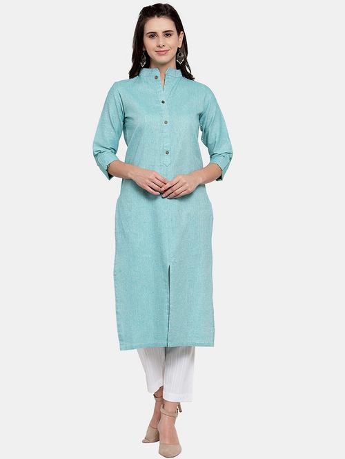 women solid roll up sleeve straight kurta - 22035154 -  Standard Image - 0