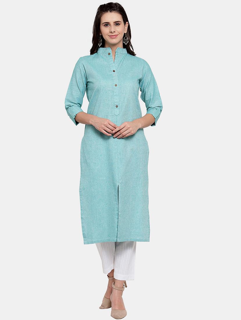 women solid roll up sleeve straight kurta - 22035154 -  Zoom Image - 0