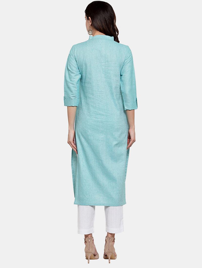 women solid roll up sleeve straight kurta - 22035154 - Standard Image - 3