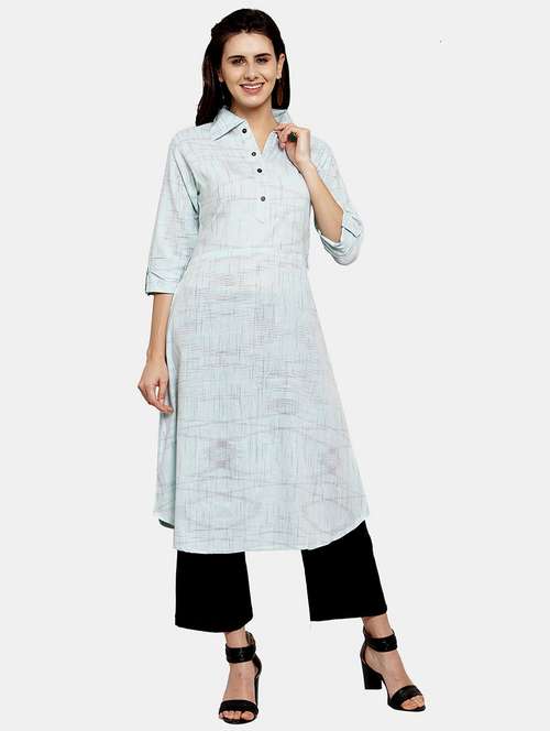 women self design roll up sleeve a-line kurta - 22035156 -  Standard Image - 0