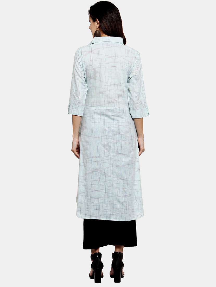 women self design roll up sleeve a-line kurta - 22035156 - Standard Image - 3