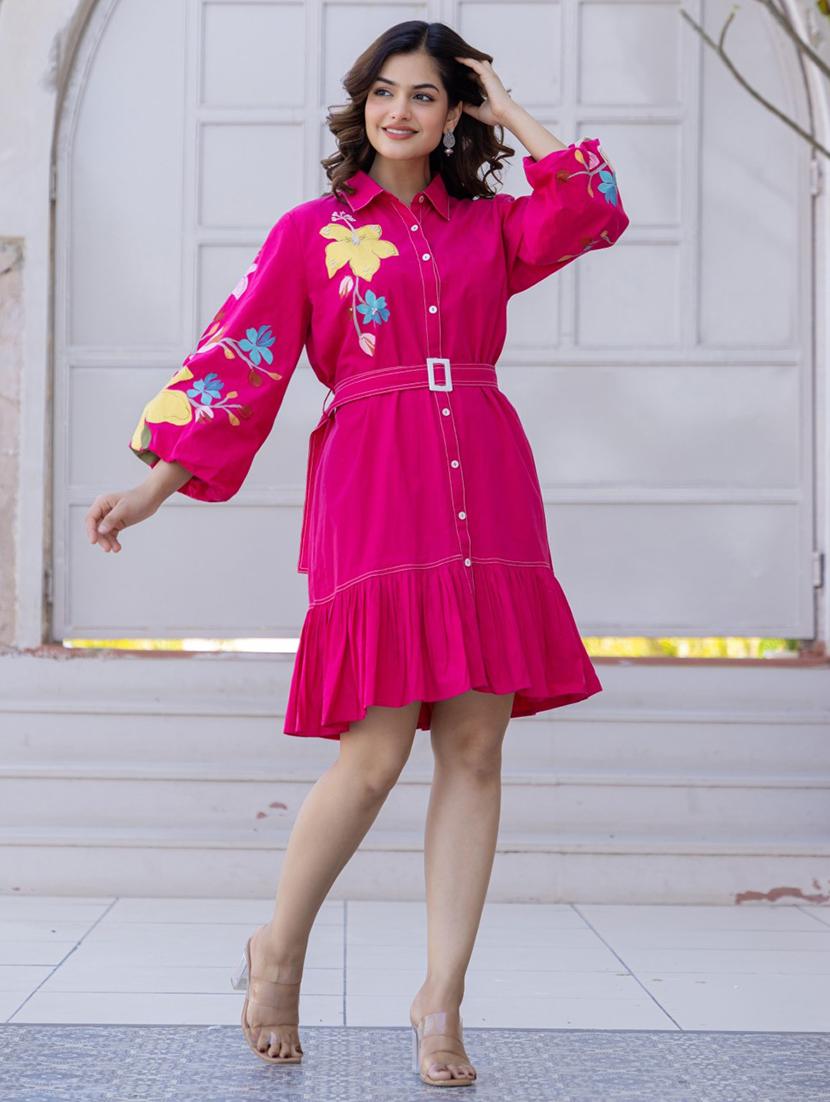women embroidered puff sleeve collared tiered dress - 22035165 - Standard Image - 3