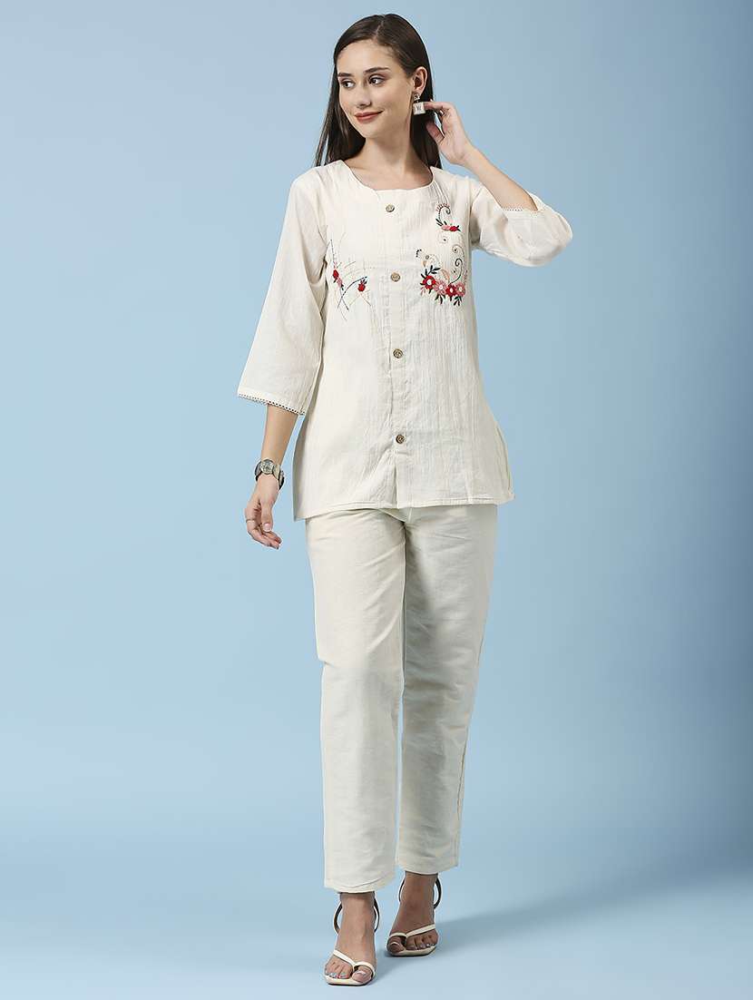 women embroidered three quarter sleeve ethnic top