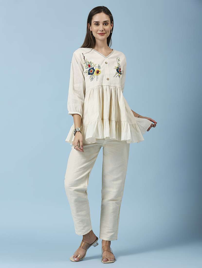 women embroidered three quarter sleeve ethnic top