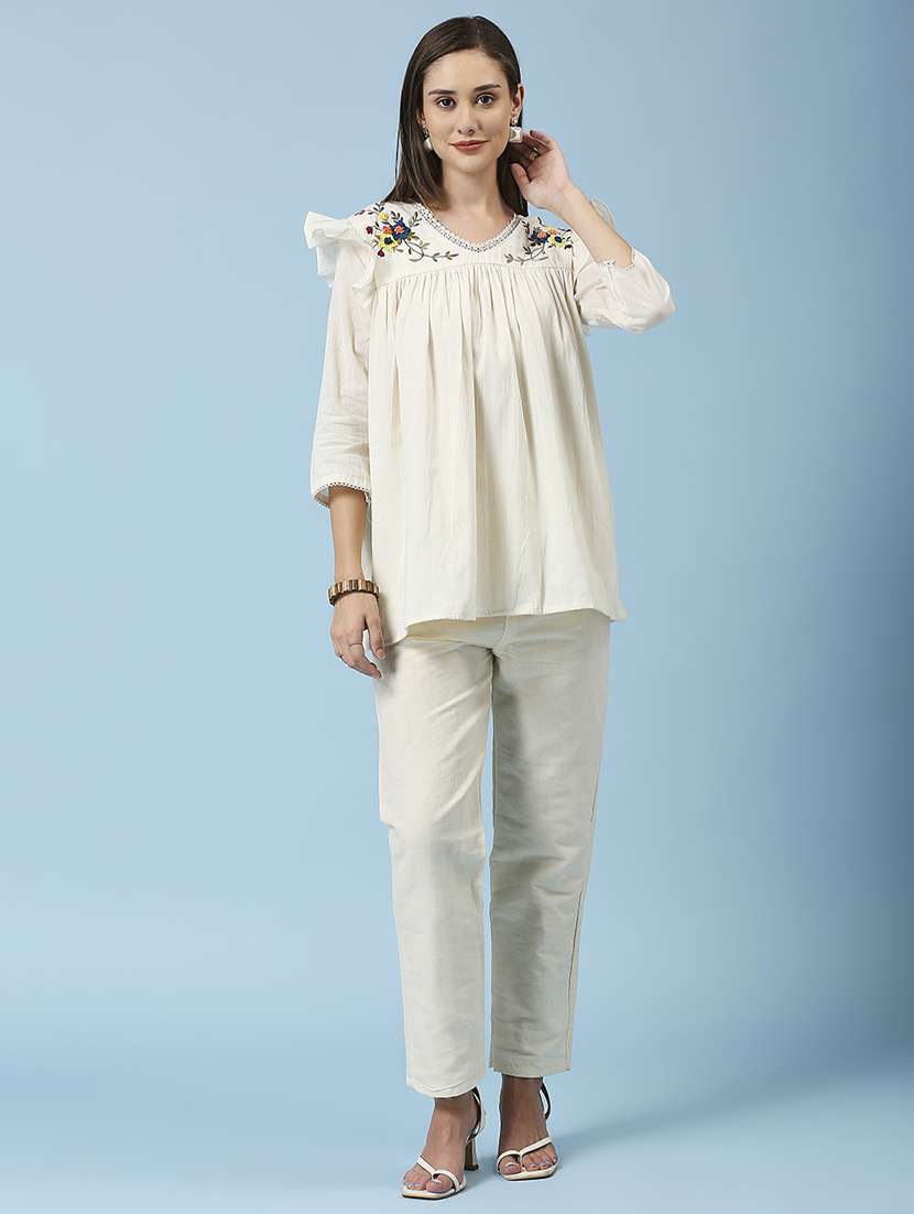 women embroidered three quarter sleeve ethnic top