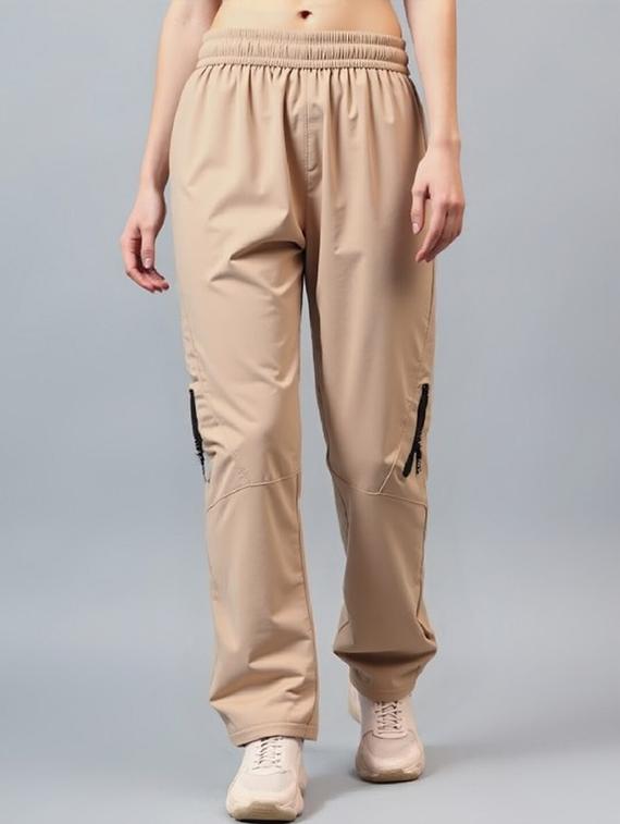 women solid mid rise parachute pants