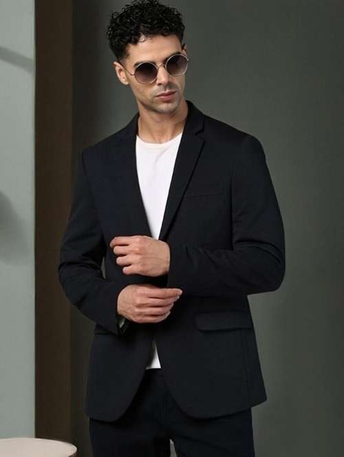 men black solid long sleeve single breasted blazer - 22035207 - Standard Image - 0