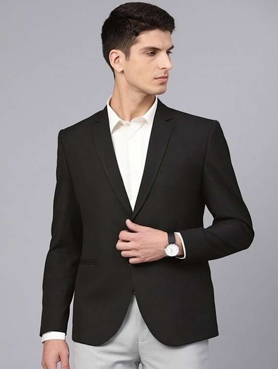 men black solid long sleeve single breasted blazer