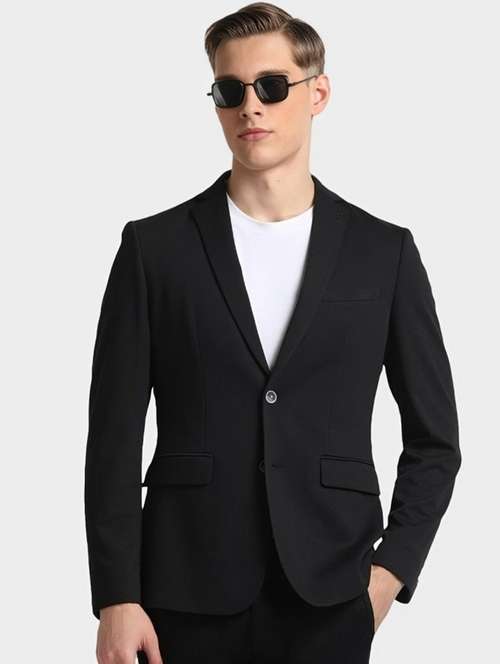 men black solid long sleeve single breasted blazer - 22035214 - Standard Image - 0