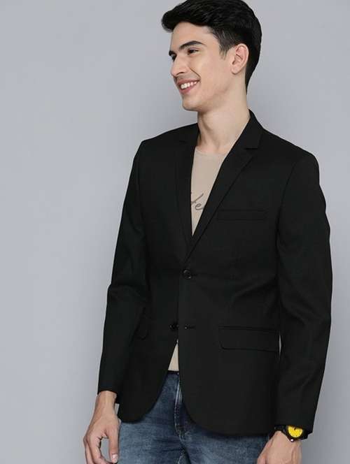 men black solid long sleeve single breasted blazer - 22035215 - Standard Image - 0