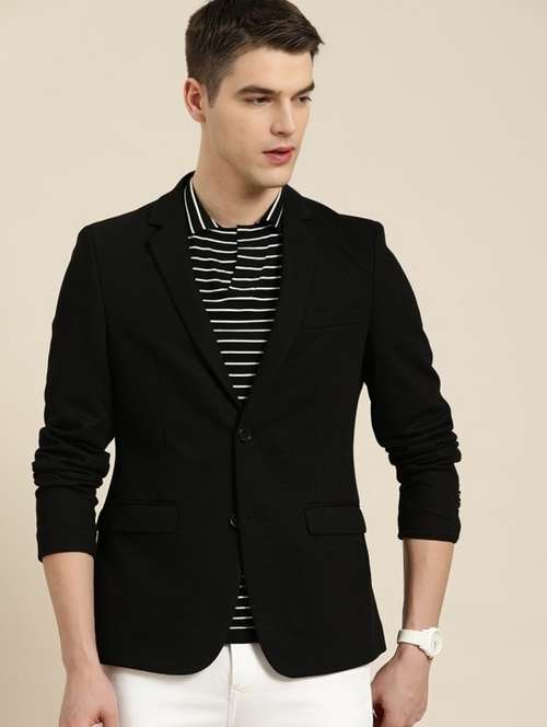 men black solid long sleeve single breasted blazer - 22035216 - Standard Image - 0