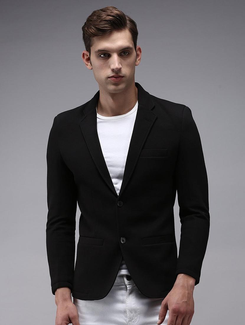 men black solid long sleeve single breasted blazer
