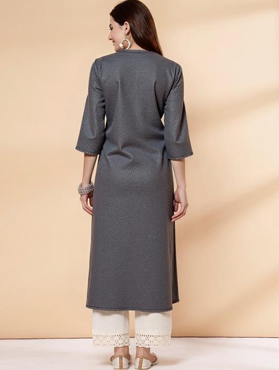 women solid three quarter sleeve straight kurta - 22035228 - Standard Image - 3