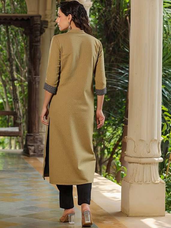women solid three quarter sleeve straight kurta - 22035232 -  Standard Image - 3