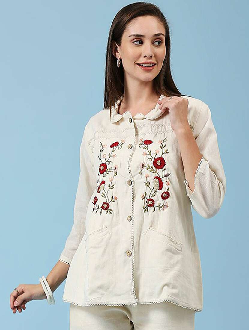 women embroidered three quarter sleeve ethnic top