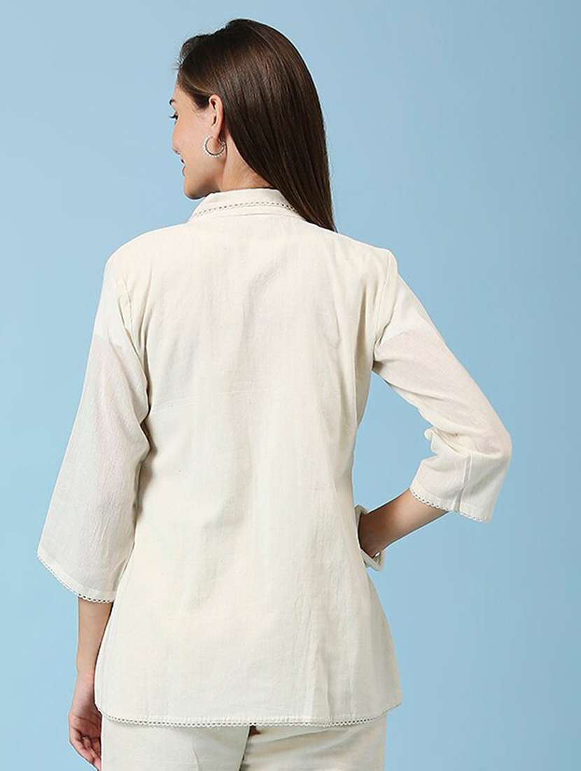 women embroidered three quarter sleeve ethnic top - 22035242 -  Standard Image - 3