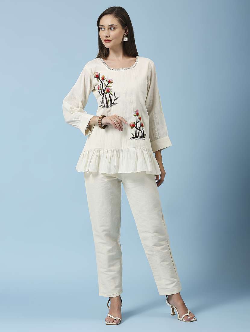 women embroidered three quarter sleeve ethnic top
