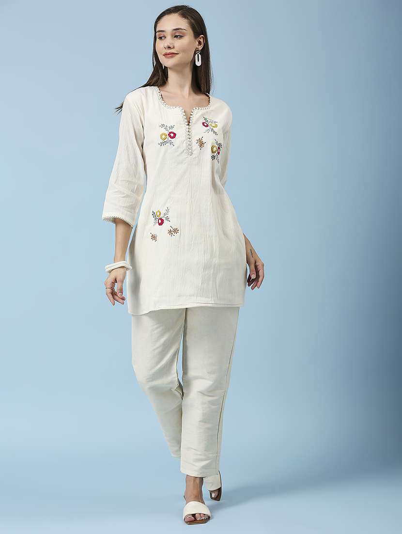 women embroidered three quarter sleeve ethnic top