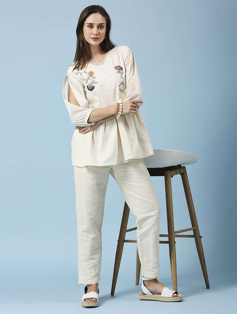 women embroidered three quarter sleeve ethnic top