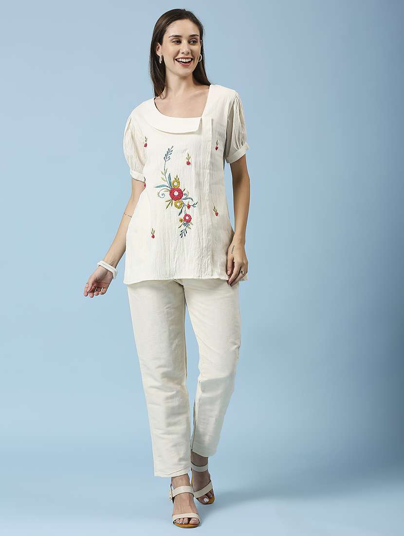 women embroidered three quarter sleeve ethnic top