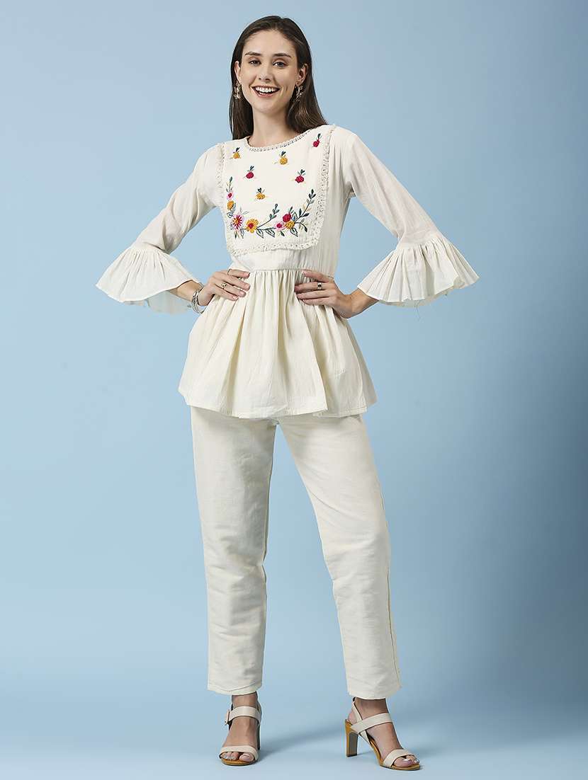 women embroidered bell sleeve ethnic top