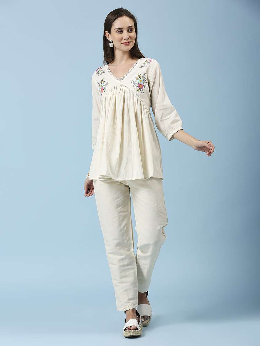 women embroidered three quarter sleeve ethnic top