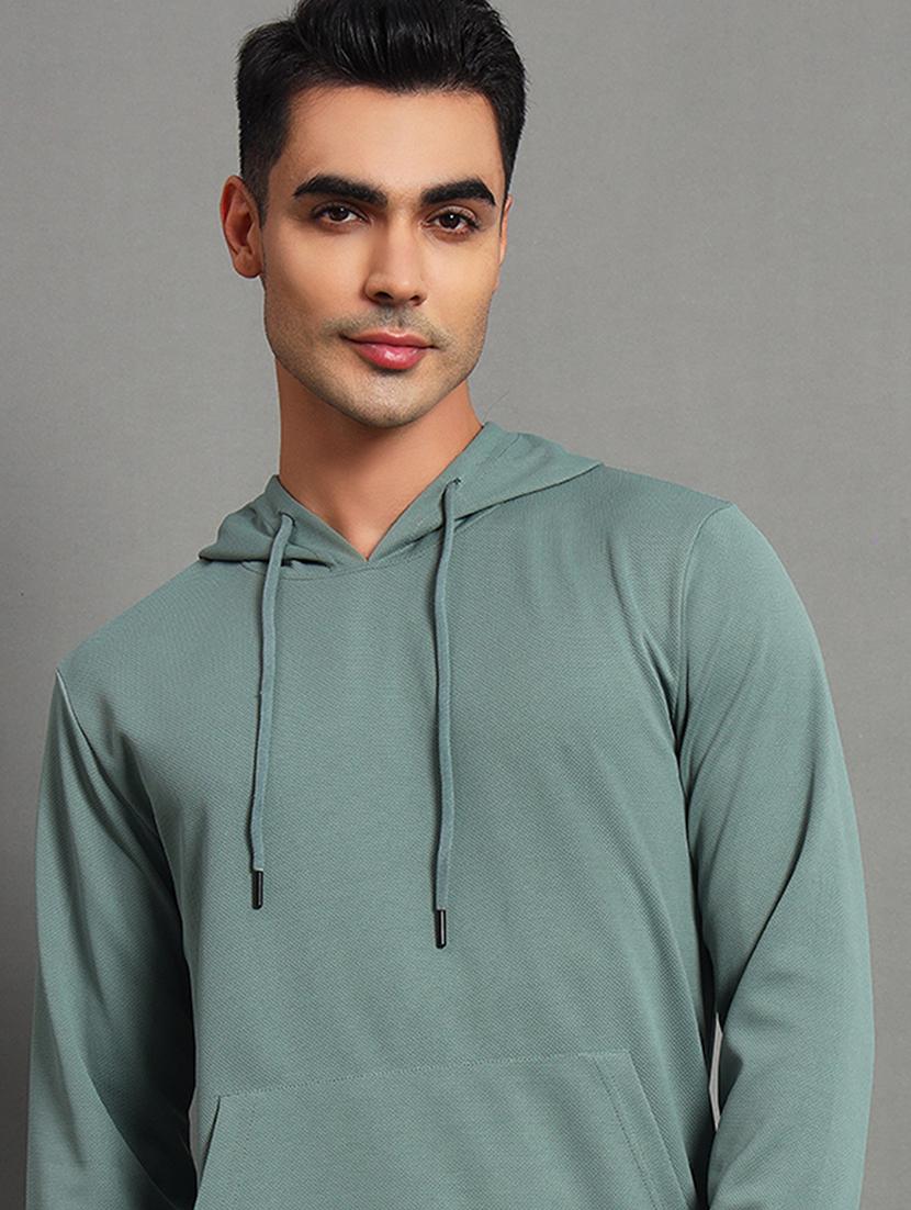 men solid long sleeve hooded sweatshirt