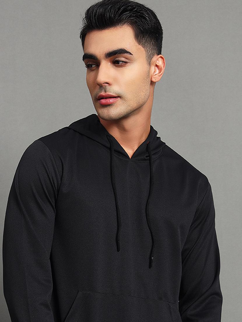 men solid long sleeve hooded sweatshirt