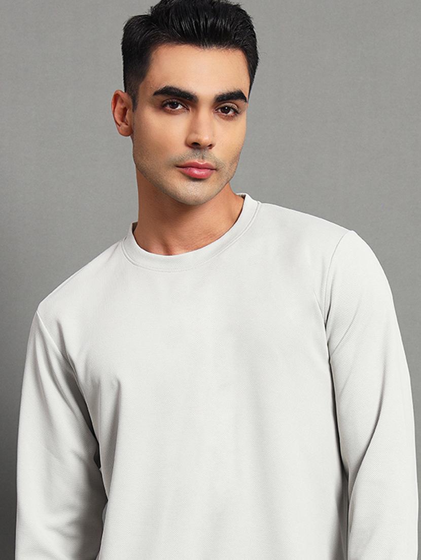 men solid round neck long sleeve sweatshirt