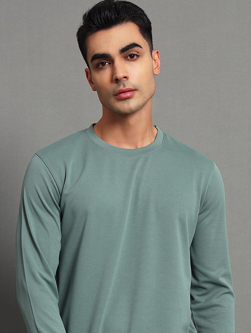 men solid round neck long sleeve sweatshirt