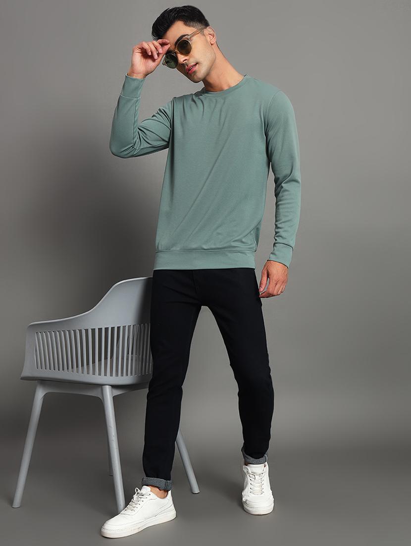men solid round neck long sleeve sweatshirt - 22035262 - Standard Image - 3