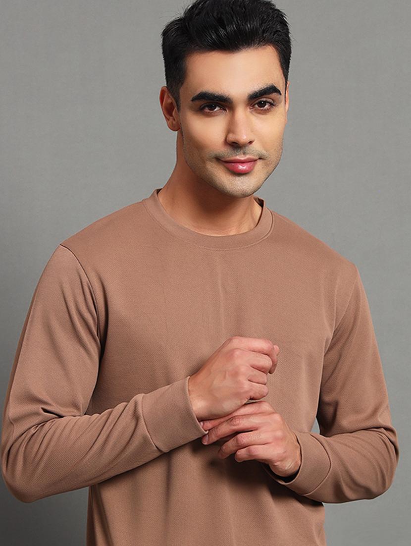 men solid round neck long sleeve sweatshirt