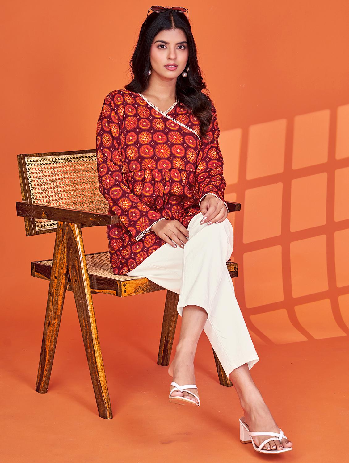 women printed long sleeve angrakha kurti - 22035264 - Standard Image - 3