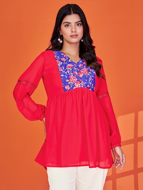 women floral print long sleeve flared kurti - 22035266 - Standard Image - 0