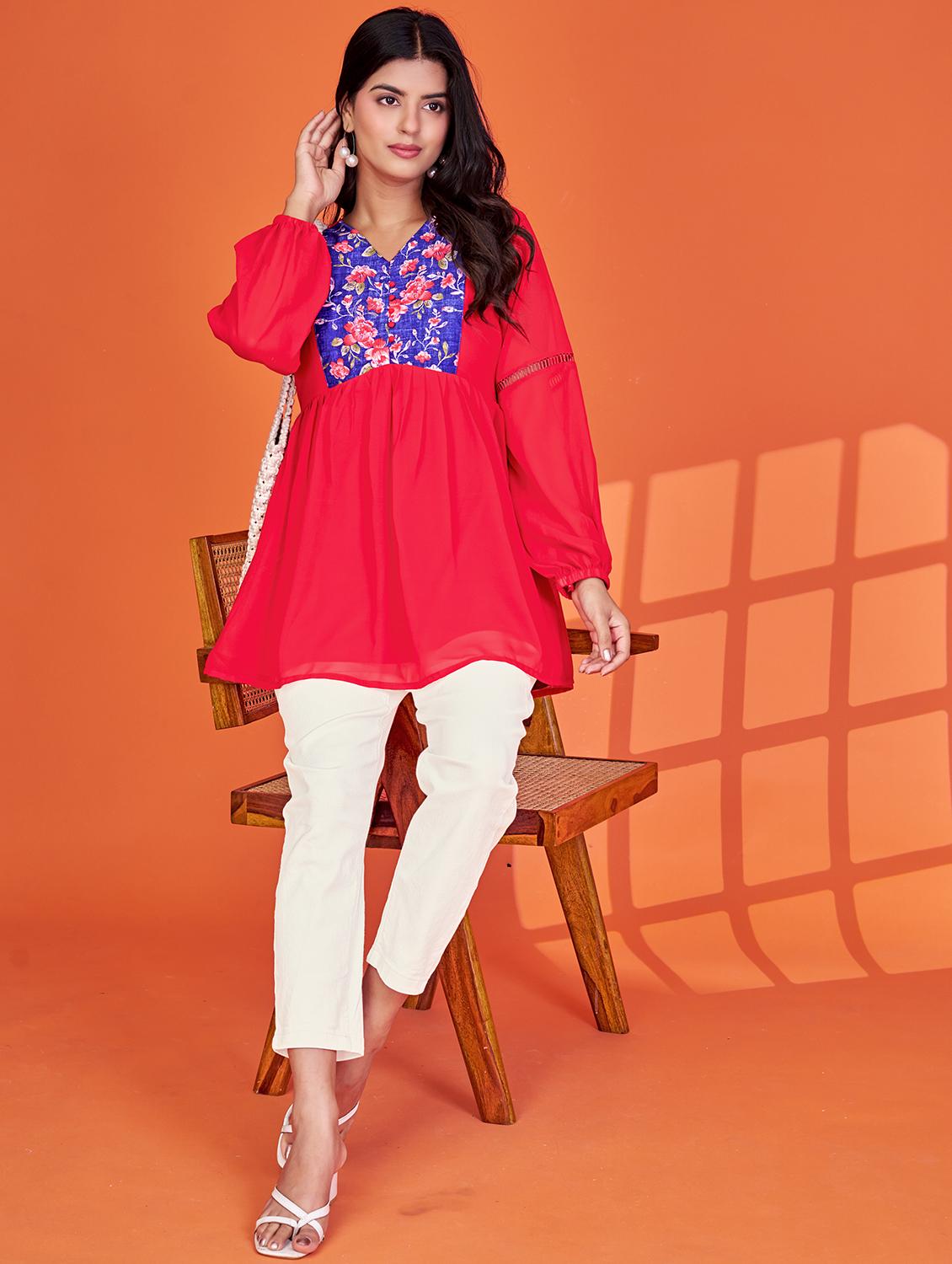 women floral print long sleeve flared kurti - 22035266 - Standard Image - 3