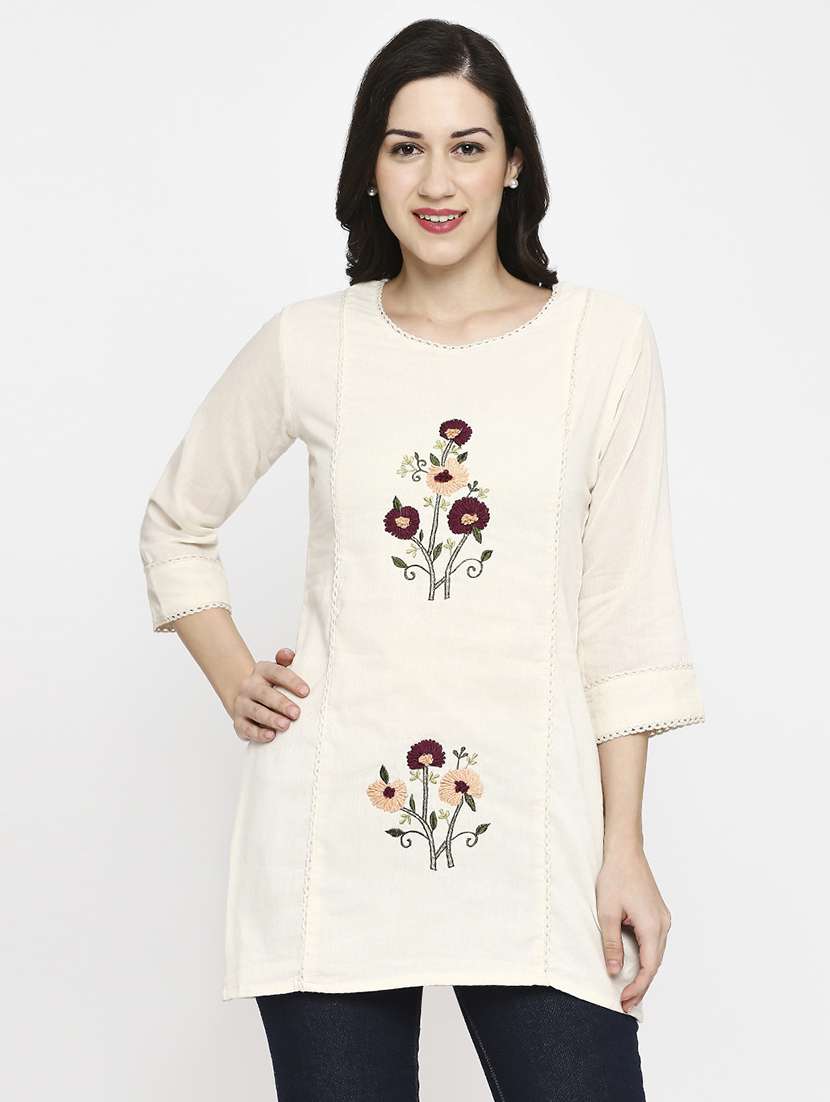 women embroidered three quarter sleeve ethnic top