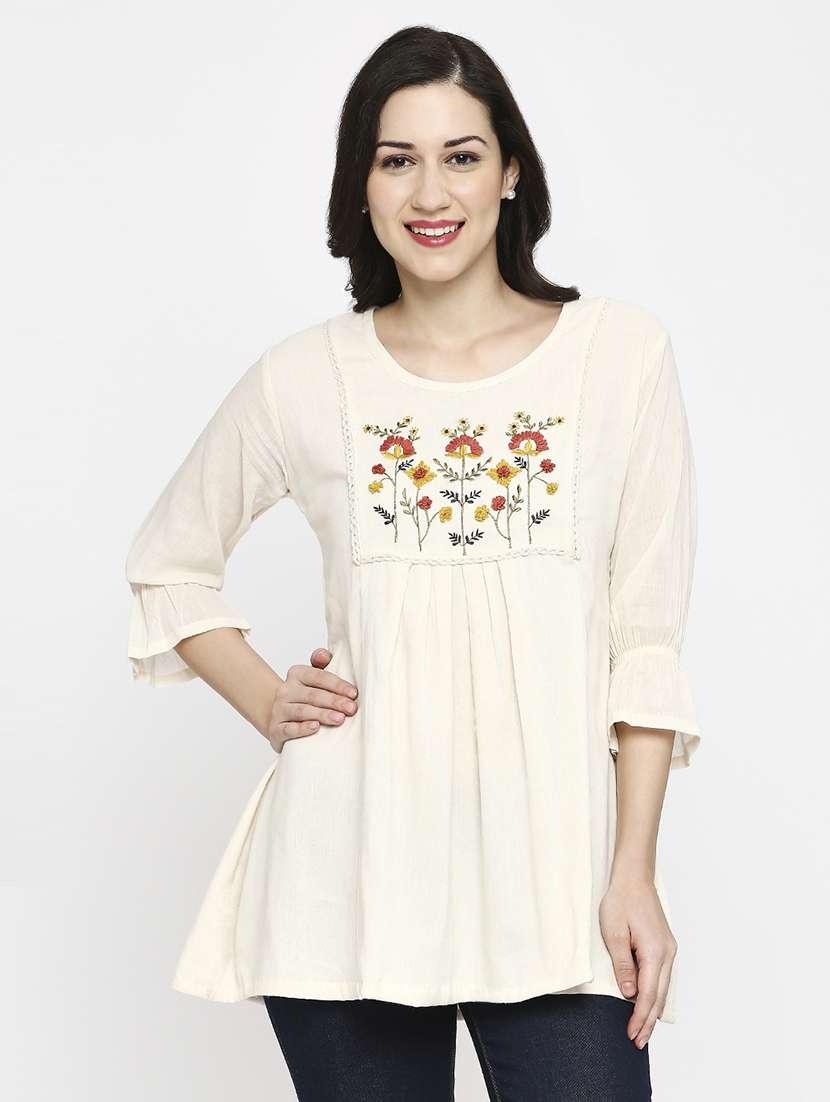 women embroidered three quarter sleeve ethnic top