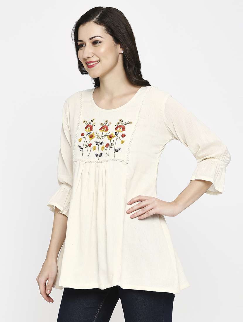 women embroidered three quarter sleeve ethnic top - 22035302 -  Standard Image - 3