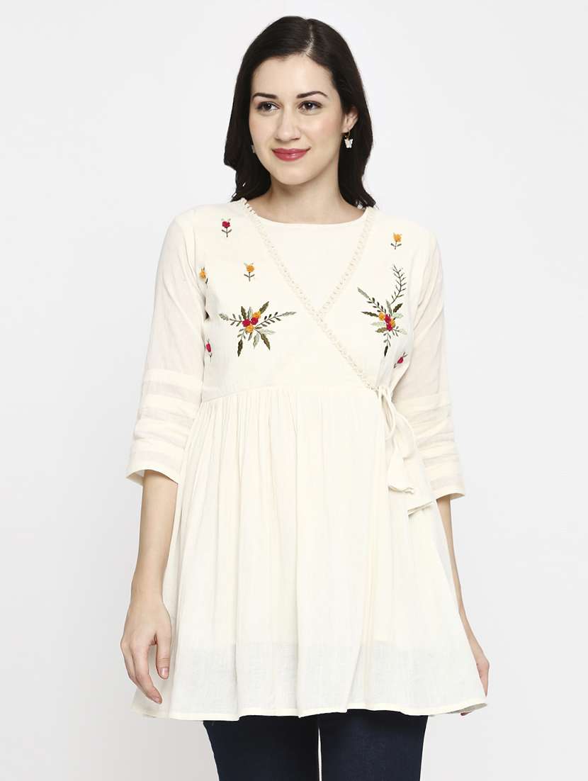 women embroidered three quarter sleeve ethnic top