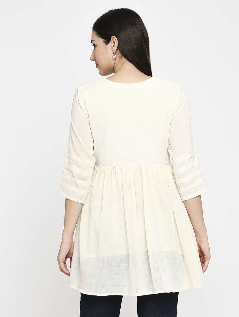 women embroidered three quarter sleeve ethnic top - 22035303 -  Standard Image - 3